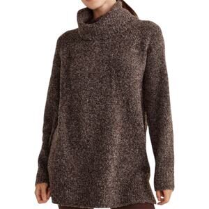 Haven Merino Bouclé Turtleneck Sweater Long Sleeve Textured Hip Length Brown S